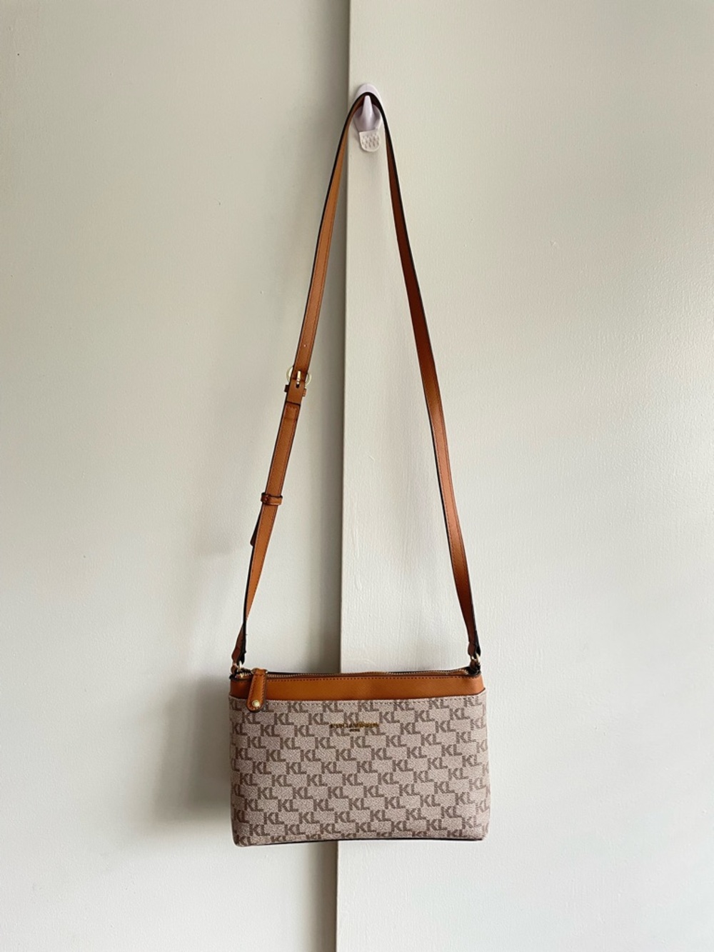 Karl Lagerfeld Paris Monogram Crossbody - Beige & Tan